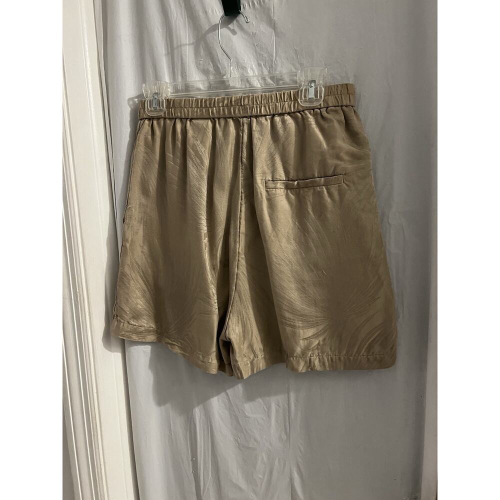 COS tan Silk Blend Tropical Leaf Print High Waist Shorts Sz S - Picture 3 of 5